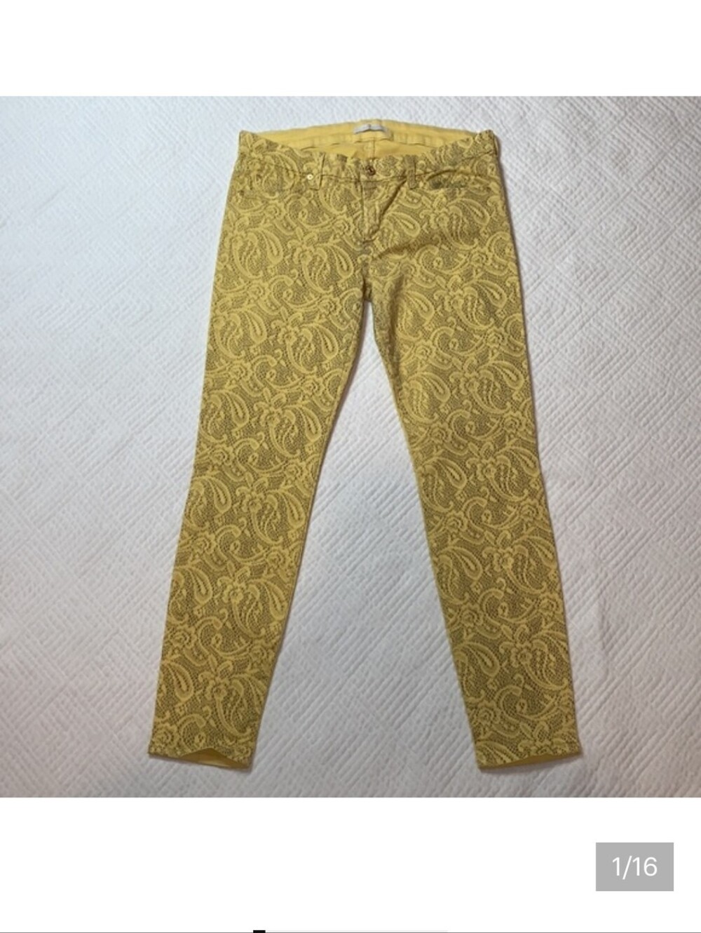 7 For All Mankind Yellow Paisley Skinny Hip Huggers